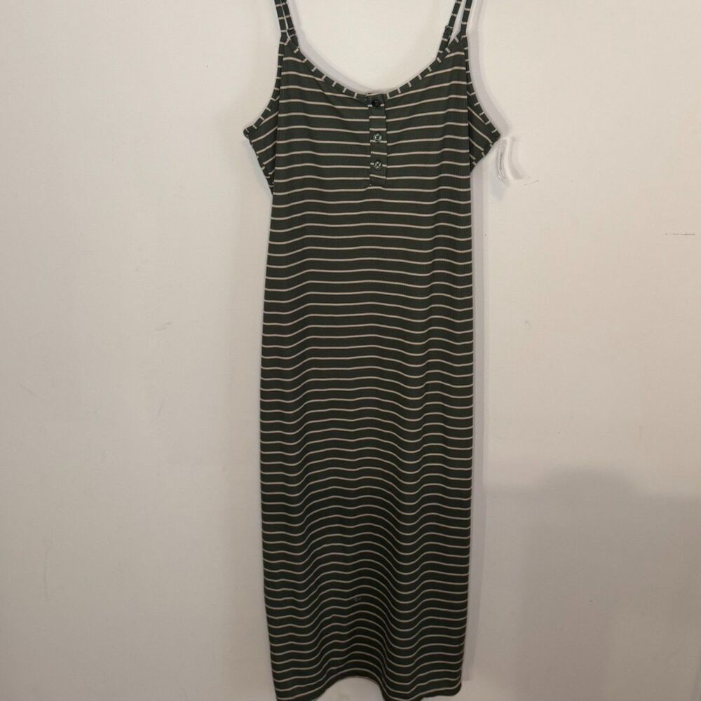 Green & Cream Striped Midi Dress – NWT, Size XL